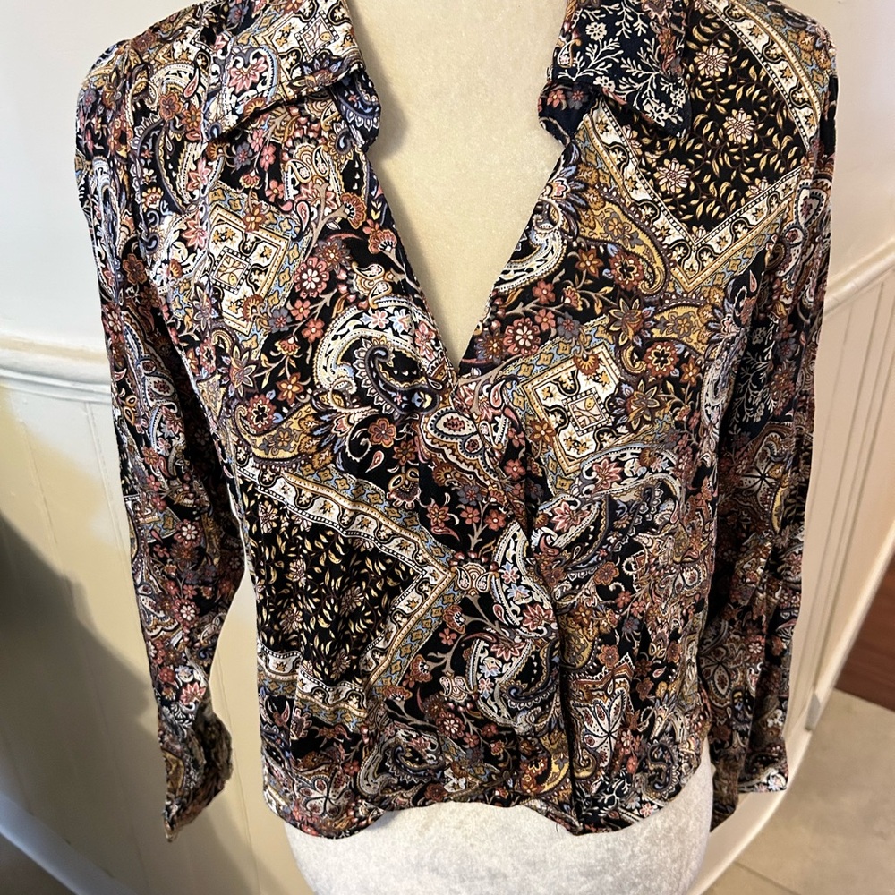 Haute Hippie Bohemian Paisley Patchwork Gathered Blouse/XSmall